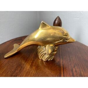 Vintage Solid Brass Dolphin Figure, 5"